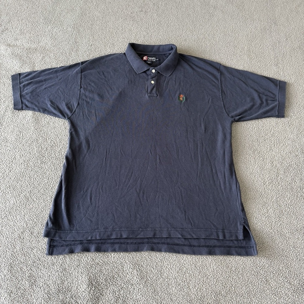 Vintage Chaps Ralph Lauren Short Sleeve Polo Shirt Crest Logo Navy Blue Men XXL